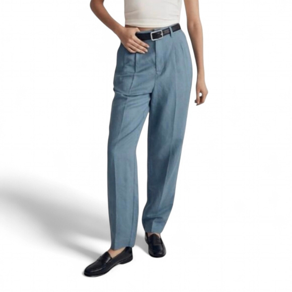 Madewell Pants - Madewell Pleated Linen Blend High Waist Tailored Tapered Pant Sz 8 in Ocean